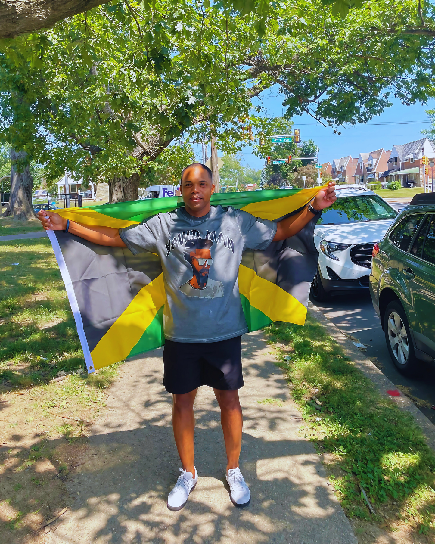 Yawd Man (Jamaica) B&W on Tinted Washed Heavyweight tshirt