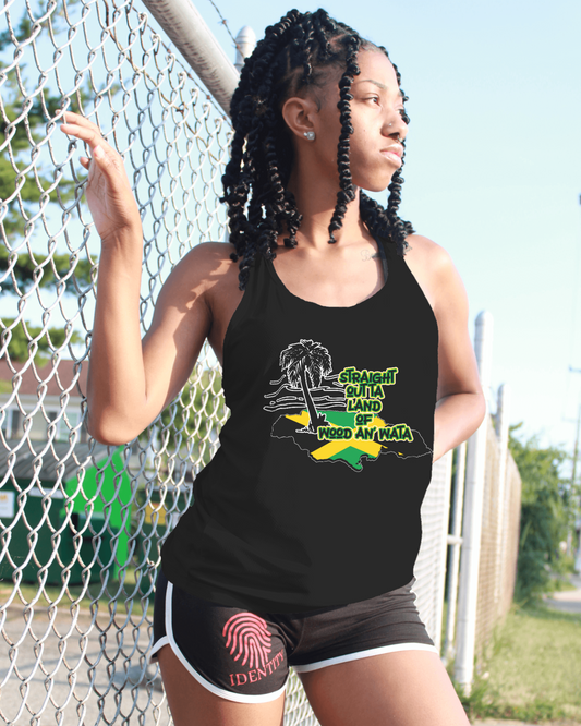 Straight Outta Land of Wood An Wata (Jamaica) racerback tank top